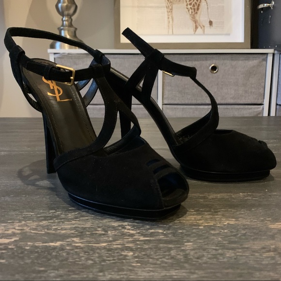 EUC YSL suede peep-toe T-Strap pumps! - Picture 1 of 8
